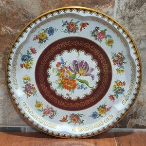 Vintage Daher Floral Round Metal Tin Serving Tray